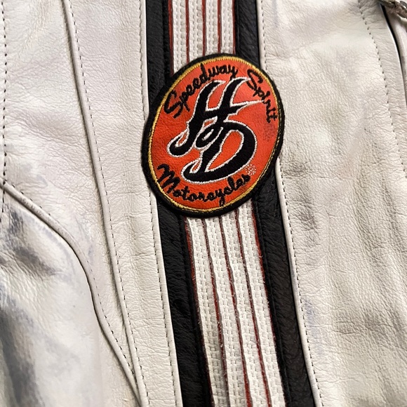 Genuine Leather Harley Davidson Riding Biker Jacket with Embroidery Orange Black - Picture 6 of 7